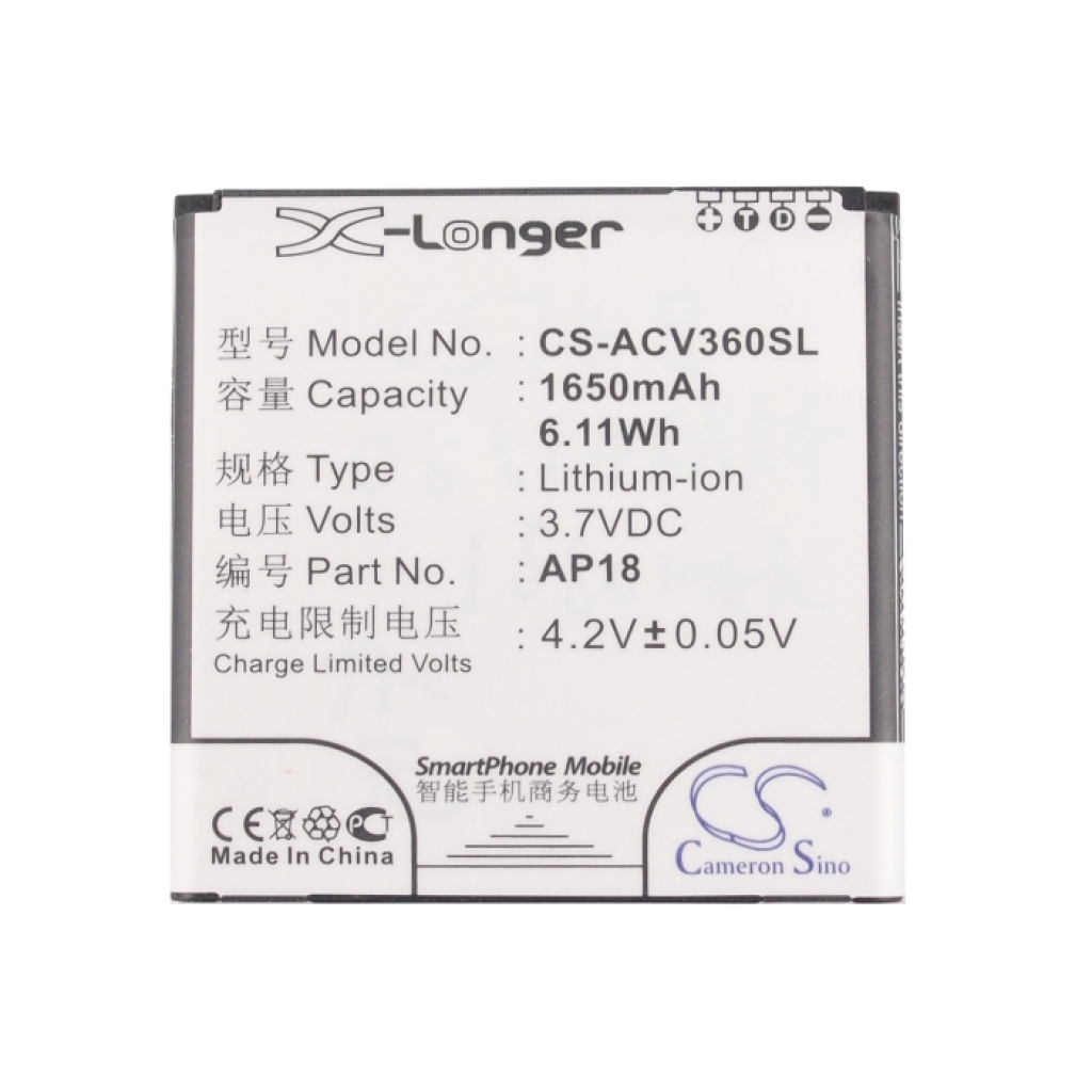 Batterier till mobiltelefoner Acer CS-ACV360SL