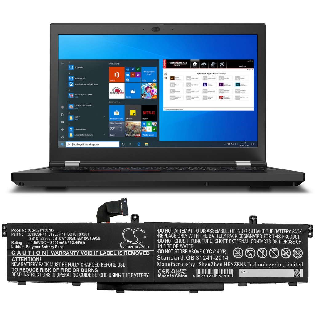 Batterier Ersätter ThinkPad P15 Gen 1 20SUS2YS00