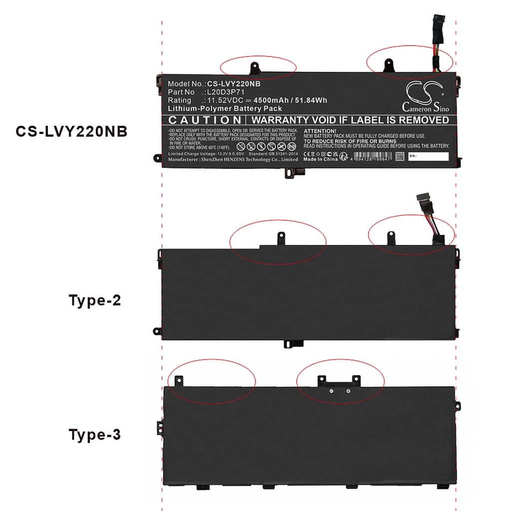 Batterier till bärbara datorer Lenovo CS-LVY220NB