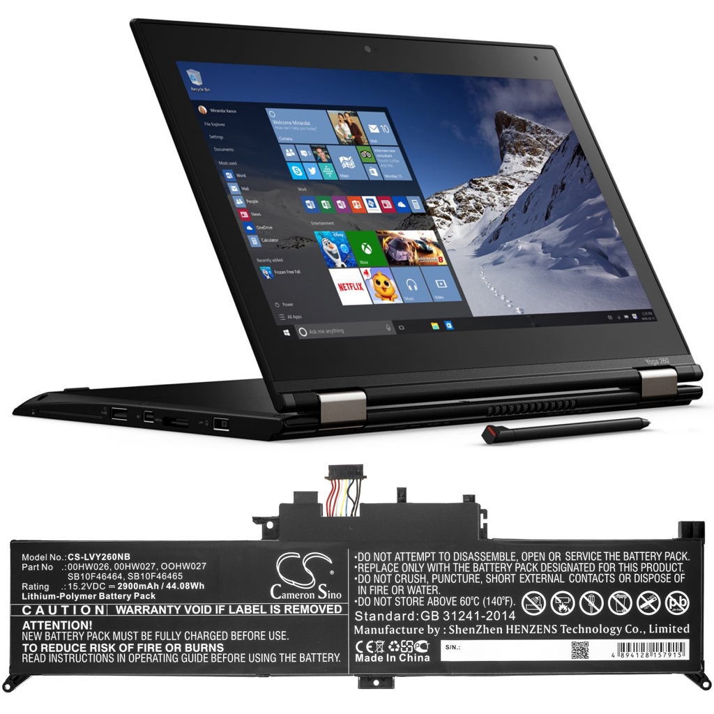 Batterier Ersätter ThinkPad Yoga 260(20FE-S08P01)