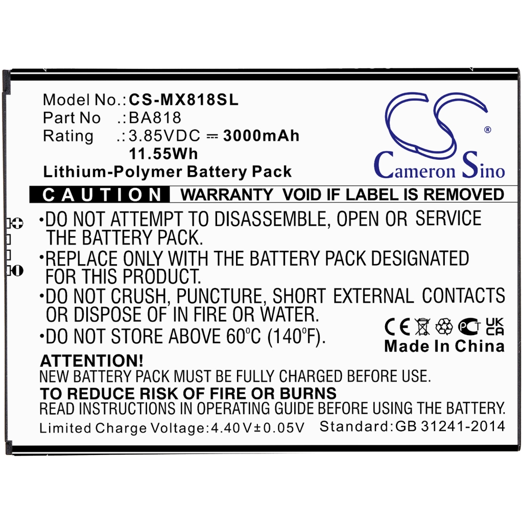 Batterier till mobiltelefoner MeiZu CS-MX818SL