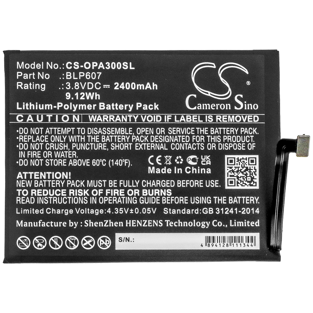 Compatible battery replacement for Oneplus BLP607