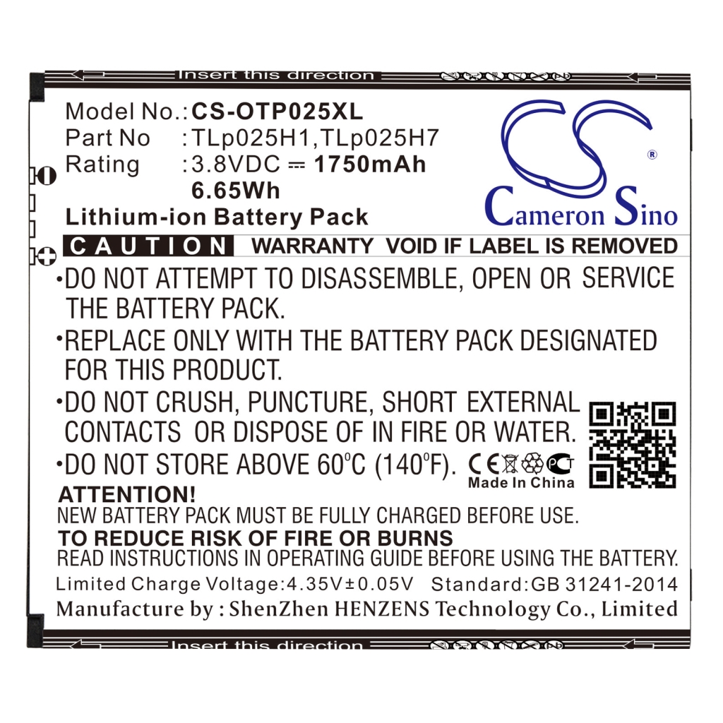 Batterier Ersätter TLp025H1