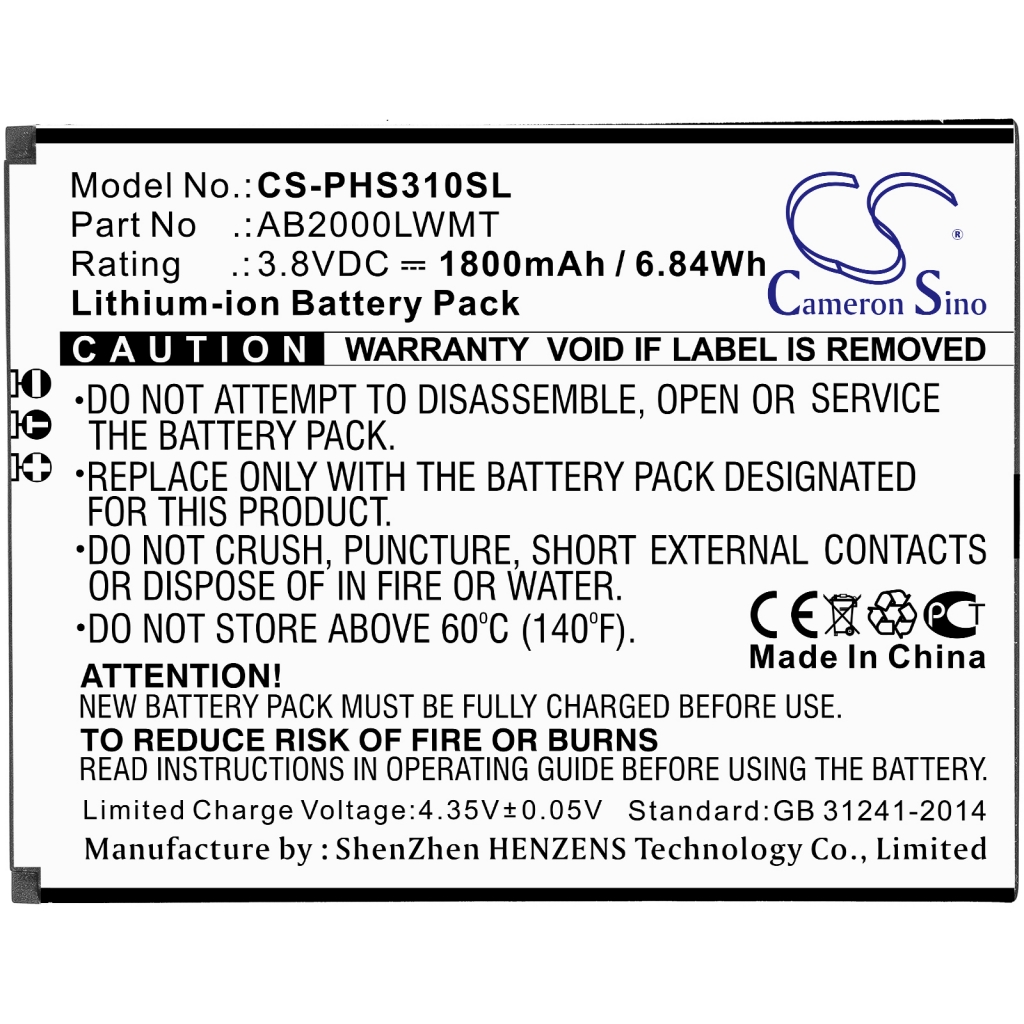 Batterier till mobiltelefoner Philips CS-PHS310SL