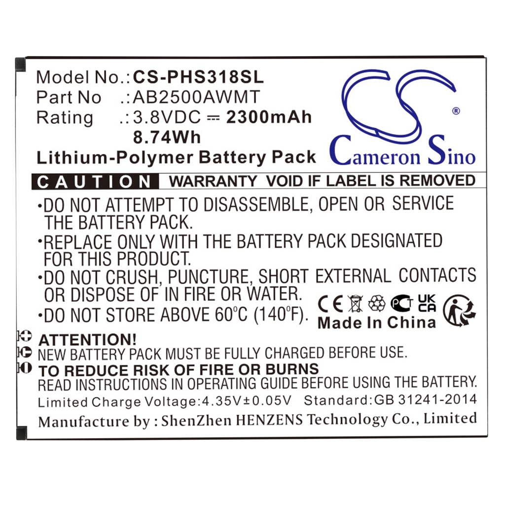 Batterier Ersätter AB2500AWMT