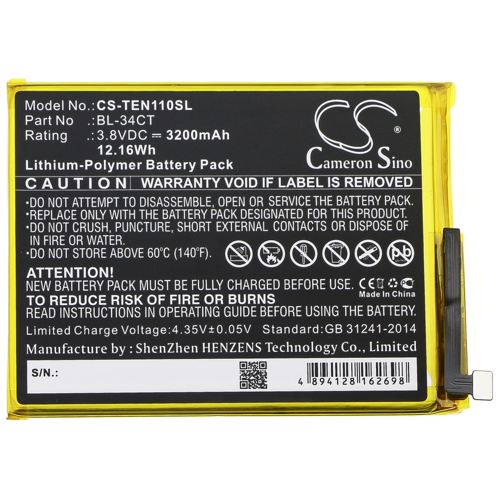 Batterier till mobiltelefoner Tecno CS-TEN110SL