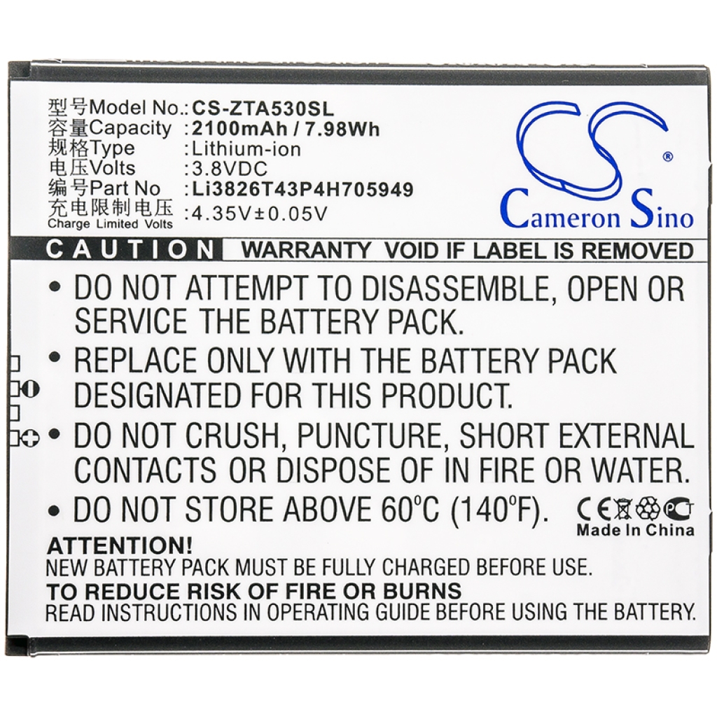 Batterier till mobiltelefoner ZTE CS-ZTA530SL