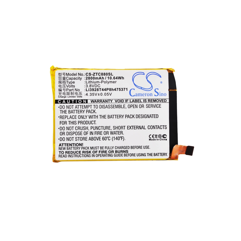 Compatible battery replacement for ZTE LI3928T44P8H475371