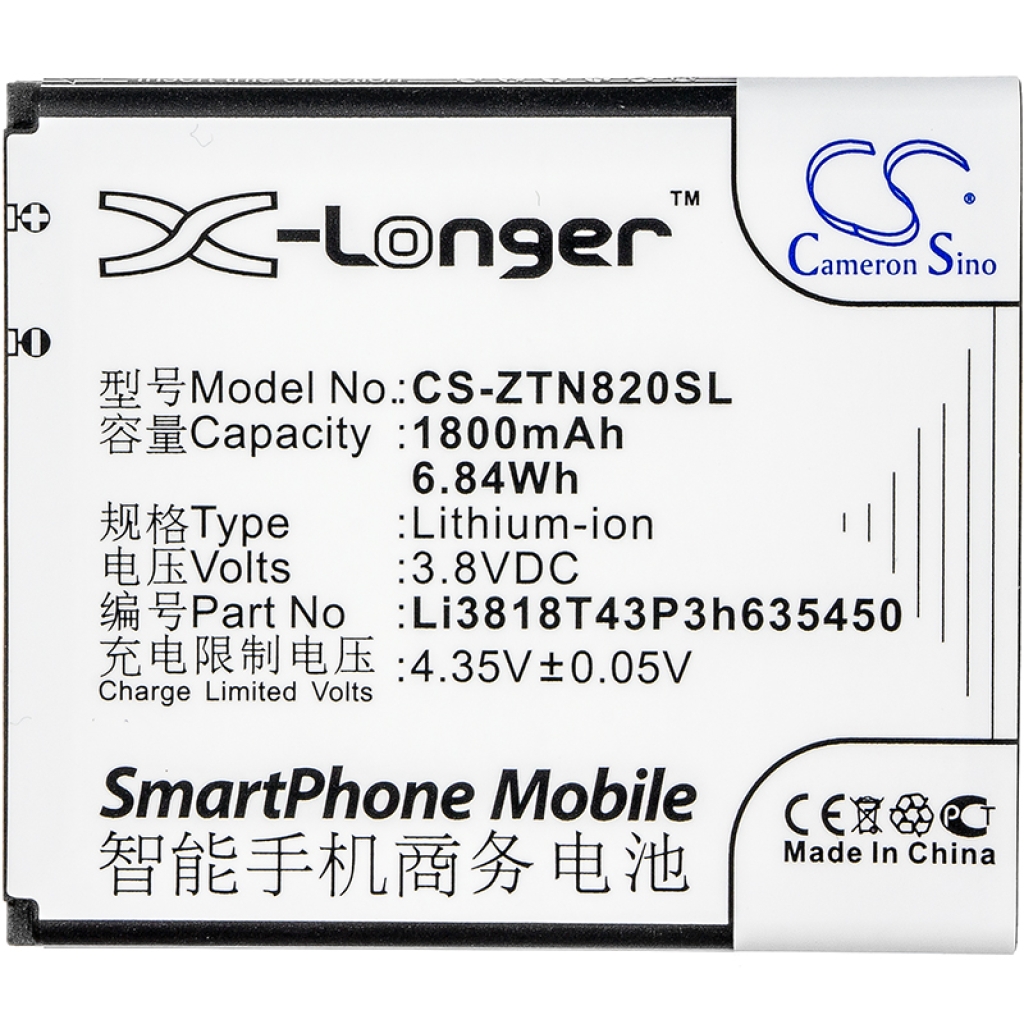 Batterier till mobiltelefoner ZTE CS-ZTN820SL