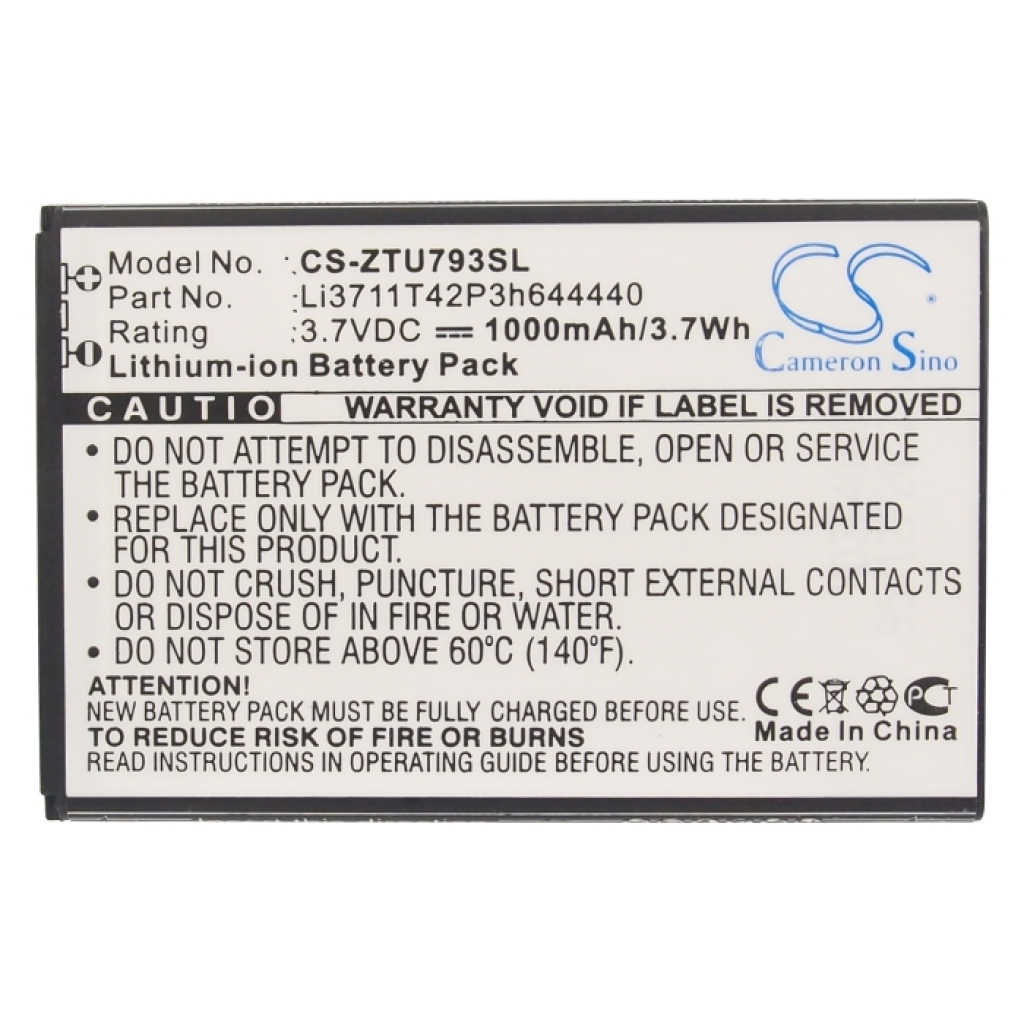 Compatible battery replacement for ZTE LI3711T42P3H644440