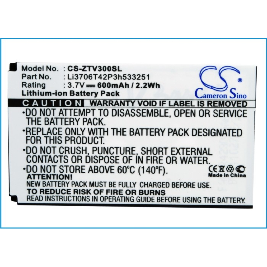 Compatible battery replacement for ZTE LI3706T42P3H533251